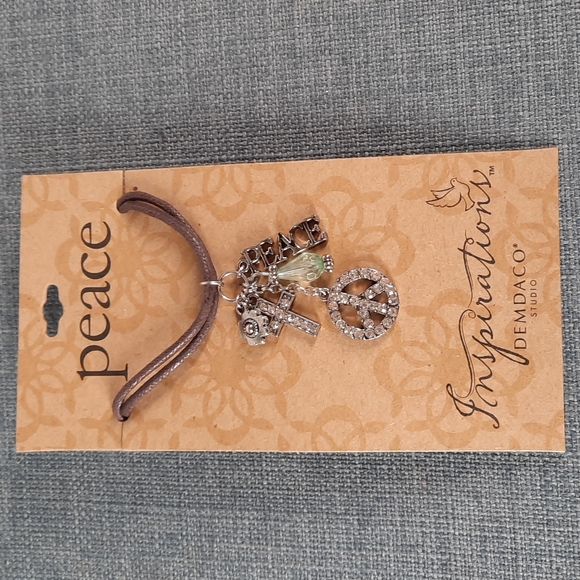 Charm Necklace Rhinestone Peace Symbol Cross Star Bead Adjustable Length - Picture 1 of 4